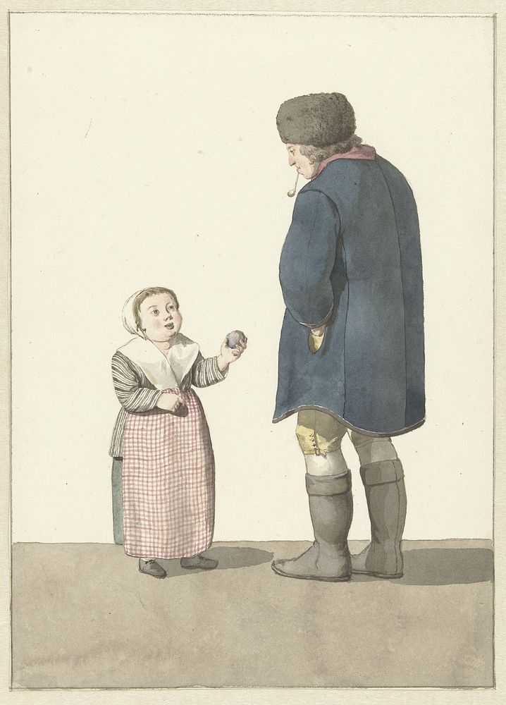 Meisje met bal staand voor een man (1700 - 1800) by W Barthautz