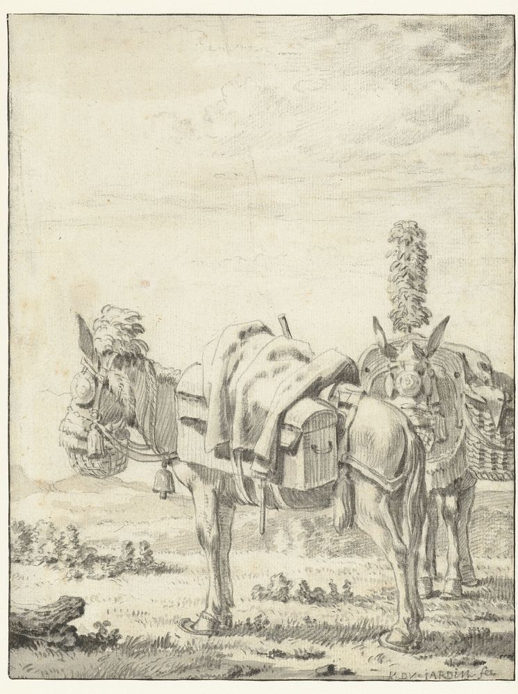 Twee muilezels (1632 - 1653) by Karel du Jardin