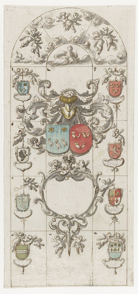 Ontwerp voor glasraam zes voor de kerk te Oudshoorn (1663 - 1667) by Pieter Jansz and Jan de Bray