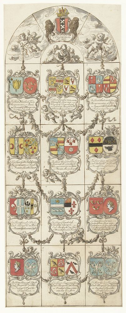 Ontwerp voor glasraam 14 geschonken door de Burgemeesters en Raden van Amsterdam (1666) by Pieter Jansz and Jan de Bray