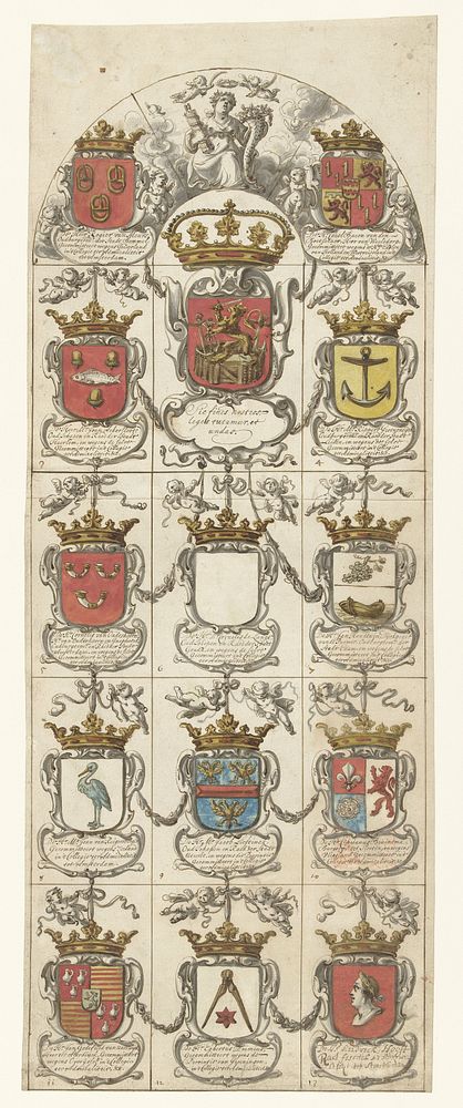 Ontwerp voor glasraam 4 geschonken door de College ter Admiraliteit tot Amsterdam (1666 - 1669) by Pieter Jansz and Jan de…