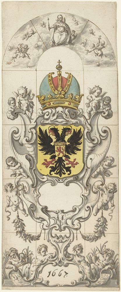Ontwerp voor glasraam 10 geschonken door het hoogheemraadschap Rijnland (1667) by Pieter Jansz and Jan de Bray