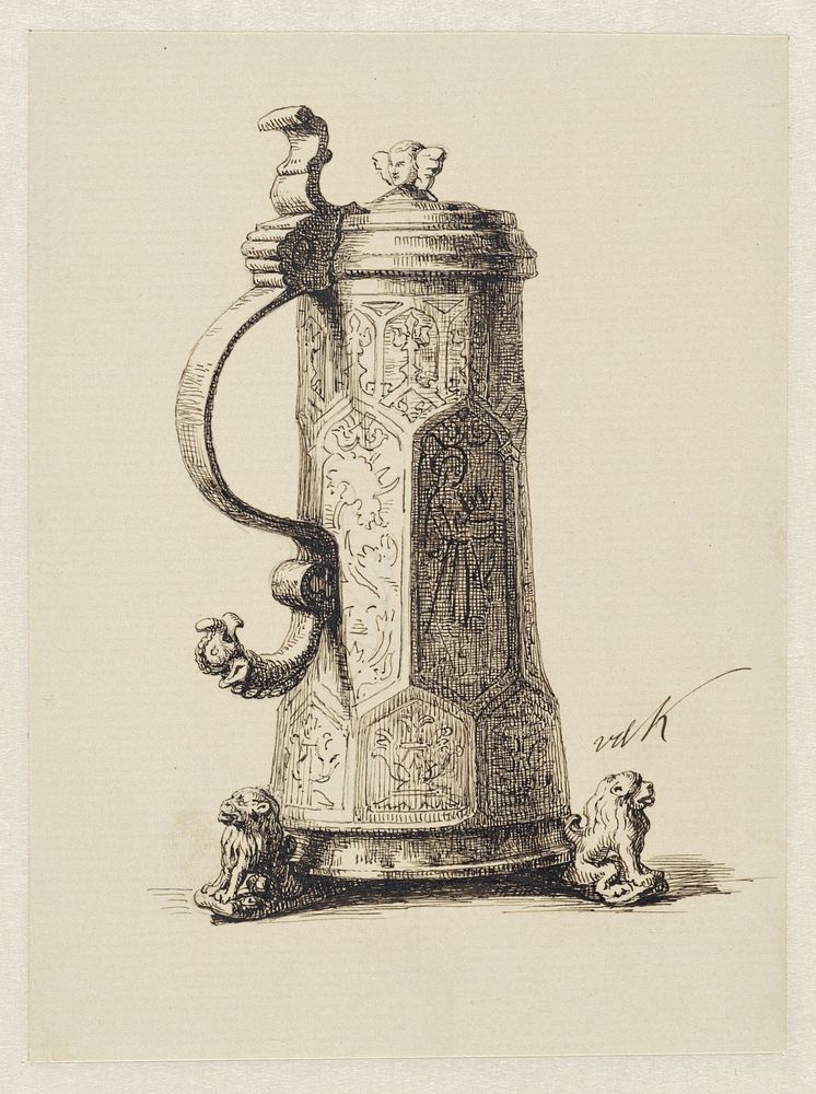 Tinnen waterkan (1837 - 1895) by David van der Kellen 1827 1895