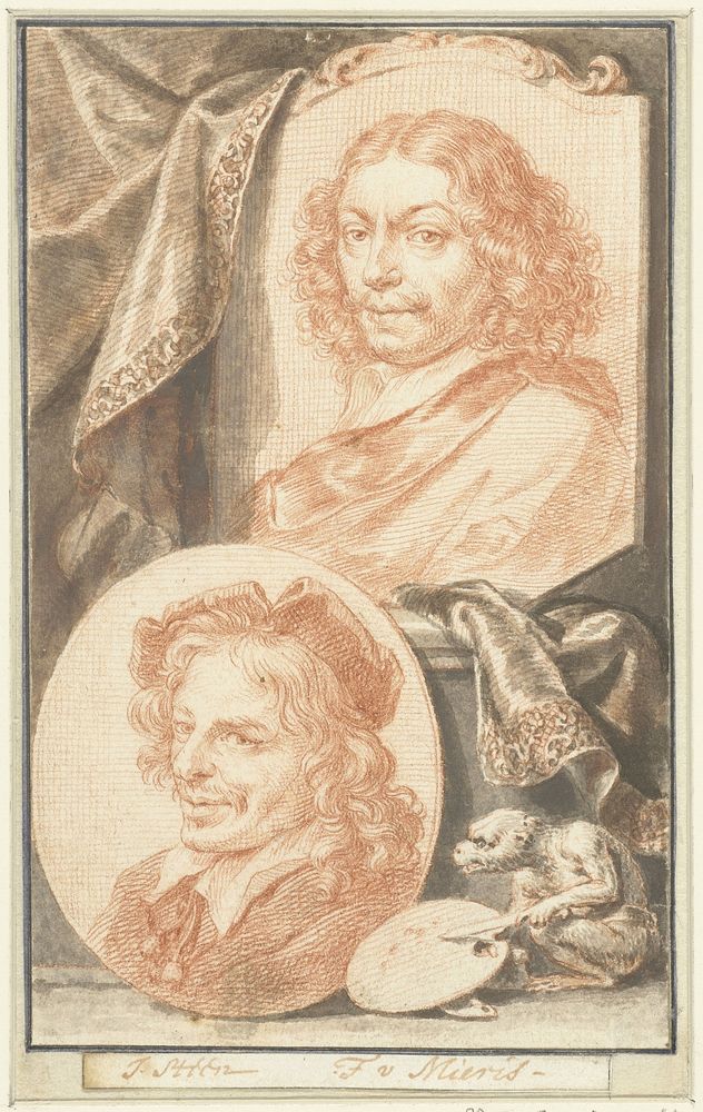 Portretten van Jan Steen en Frans van Mieris (1708 - 1780) by Jacob Houbraken