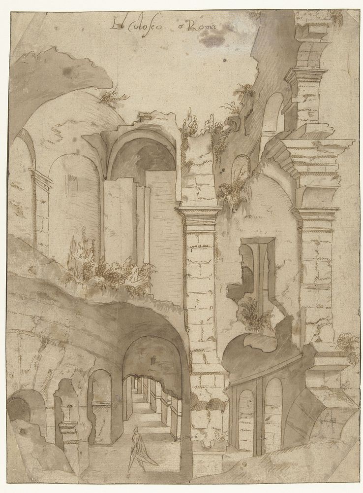 Gezicht op Colosseum te Rome (after 1536 - c. 1586) by anonymous and Maarten van Heemskerck