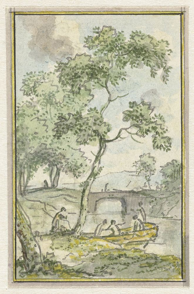 Landschap met een bootje (1752 - 1819) by Jurriaan Andriessen and Isaac de Moucheron
