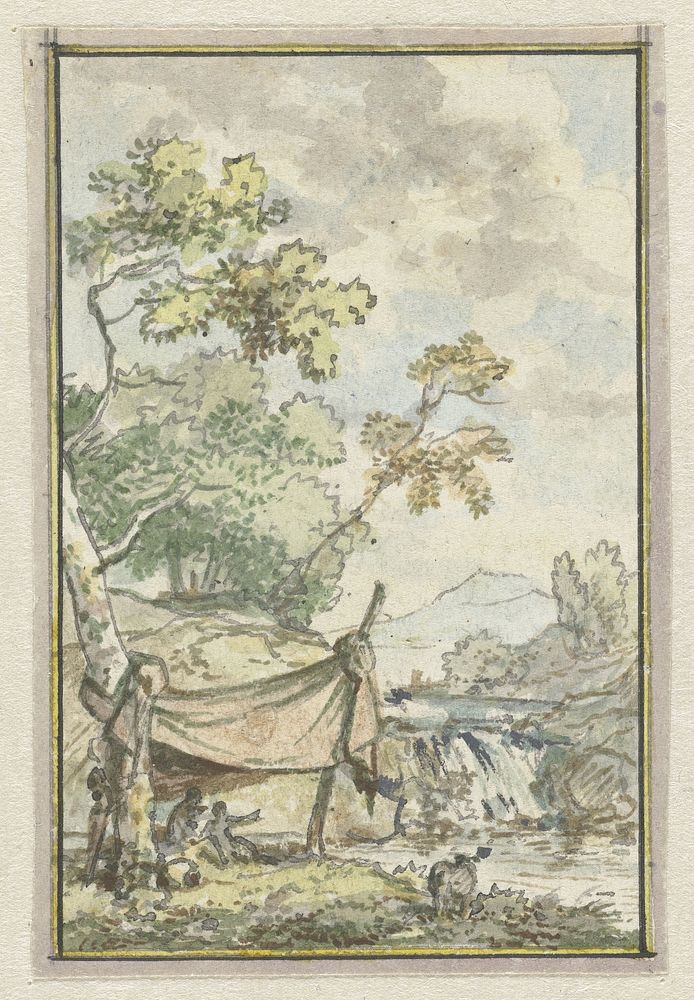 Landschap met waterval (1752 - 1819) by Jurriaan Andriessen and Isaac de Moucheron