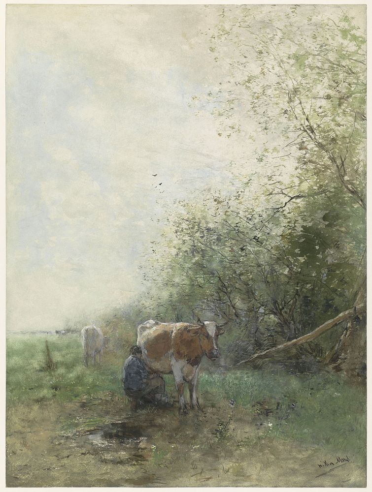 Herder en herderin met hun kudde rustend bij water (1700 - 1799) by anonymous and Adriaen van de Velde