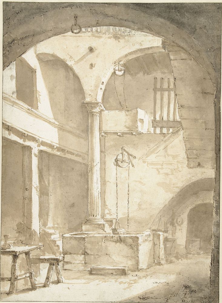 Italiaanse binnenplaats met een waterput (c. 1644 - c. 1653) by Thomas Wijck