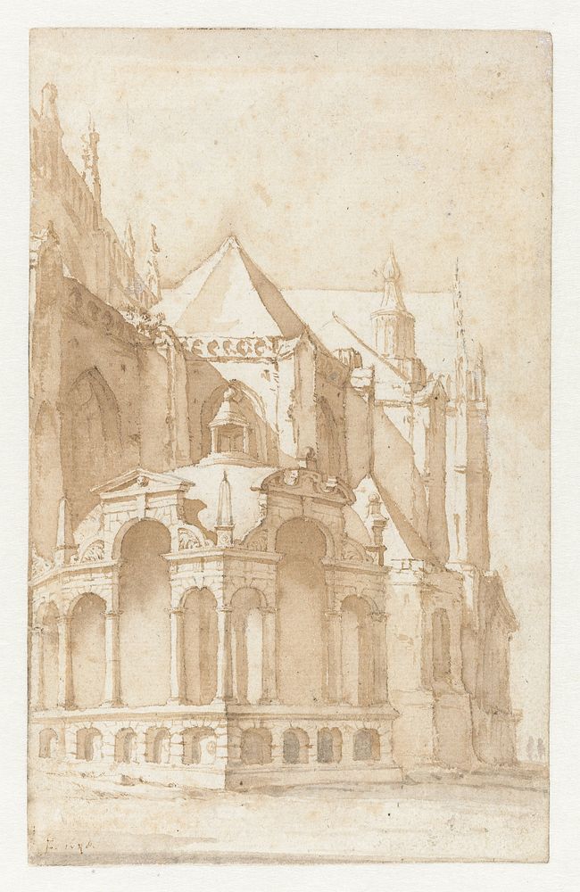 Beckeneelhuisje aan de Nieuwe Kerk te Amsterdam (1648) by Jan de Bisschop