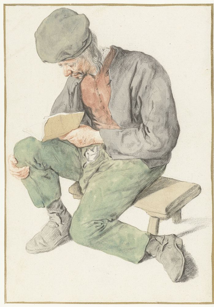 Seated Man Reading, Facing Left (1690 - 1700) by Cornelis Dusart