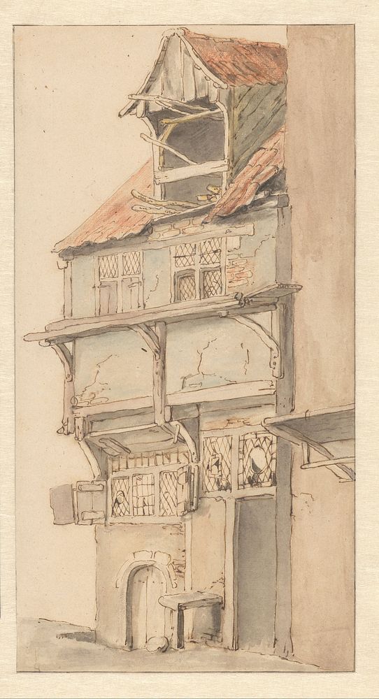 Gevel van een hoekhuis met open dakkapel (1620 - 1685) by Adriaen van Ostade, anonymous and Isaac van Ostade