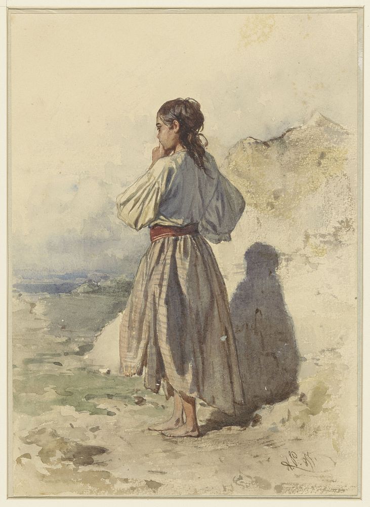 Hongaarse vrouw, staande driekwart naar links, op de rug gezien (1855) by August Xaver Carl von Pettenkofen