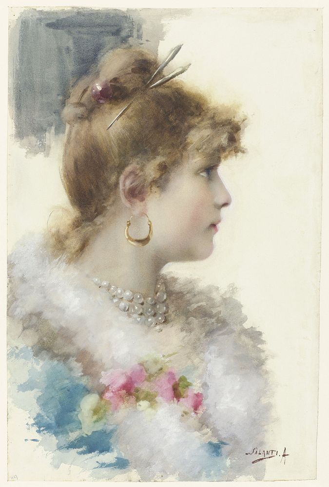 Buste van een jonge vrouw, in profiel naar rechts (1800 - 1892) by A Salanti