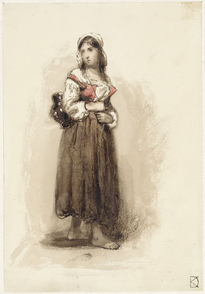 Staande meid met een kruik op de rug (1841 - 1857) by Johan Daniël Koelman