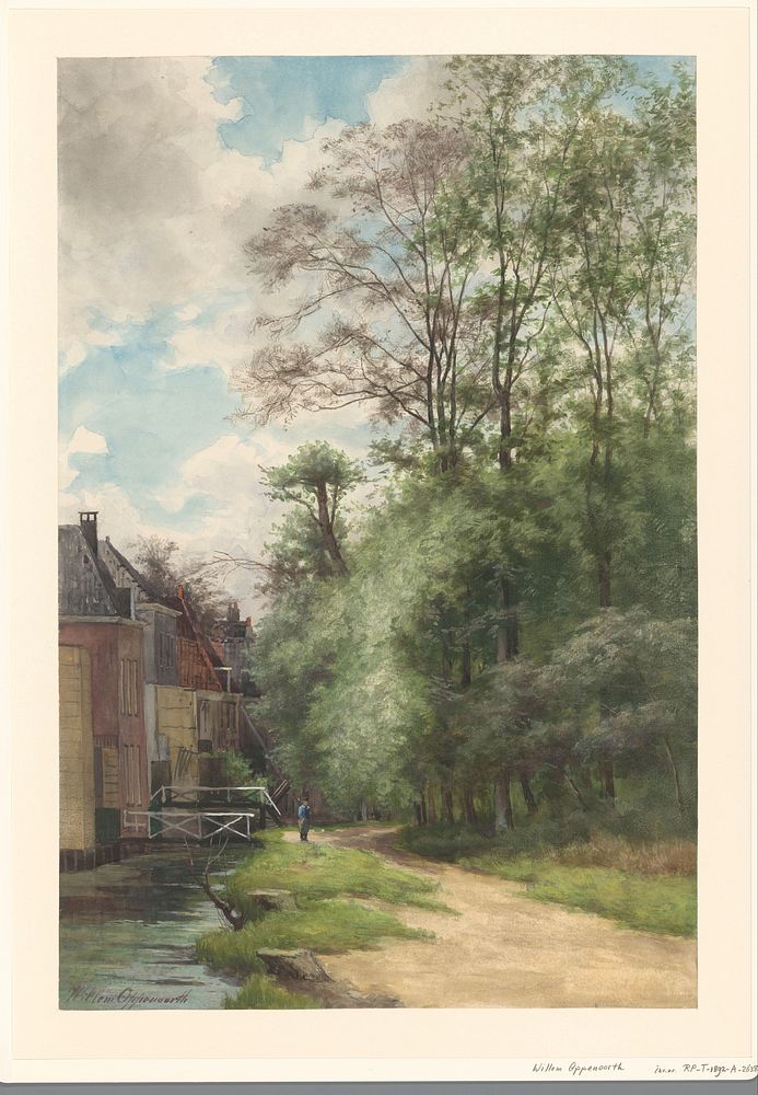 Gezicht langs de sloot bij het Bezuidenhout in het Haagse Bos (1857 - 1892) by Willem Oppenoorth