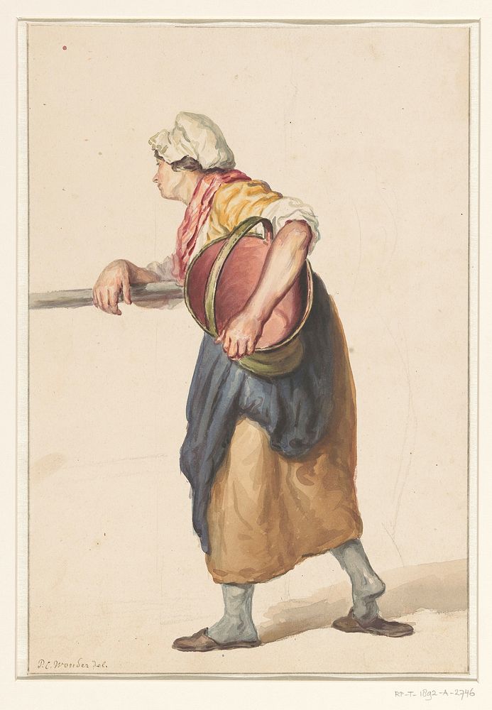 Staande vrouw met een emmer onder de arm (1790 - 1852) by Pieter Christoffel Wonder
