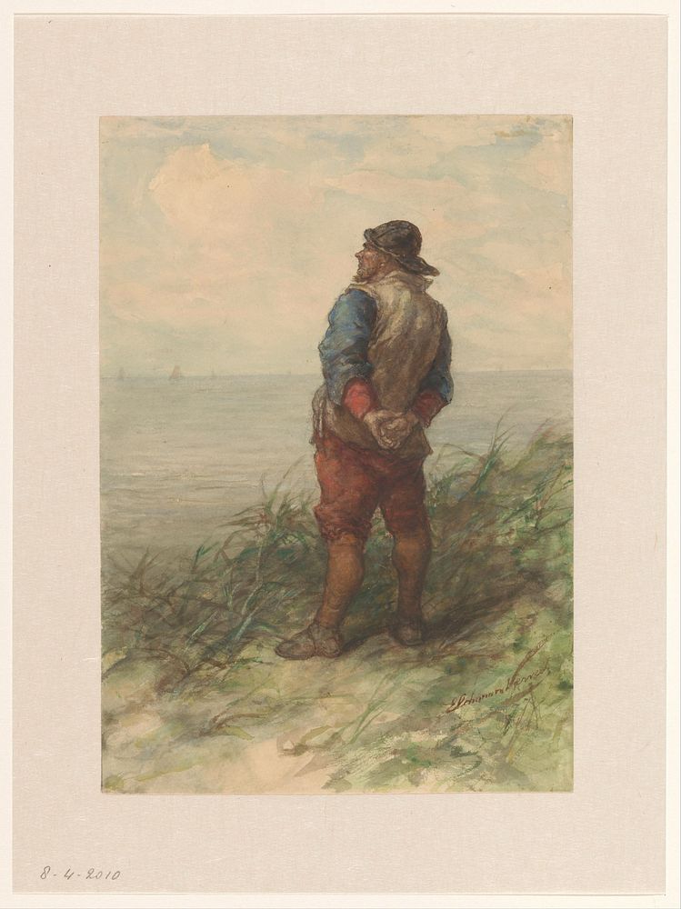 Zeeman vanaf de duinen uitkijkend over zee (1836 - 1892) by Elchanon Verveer