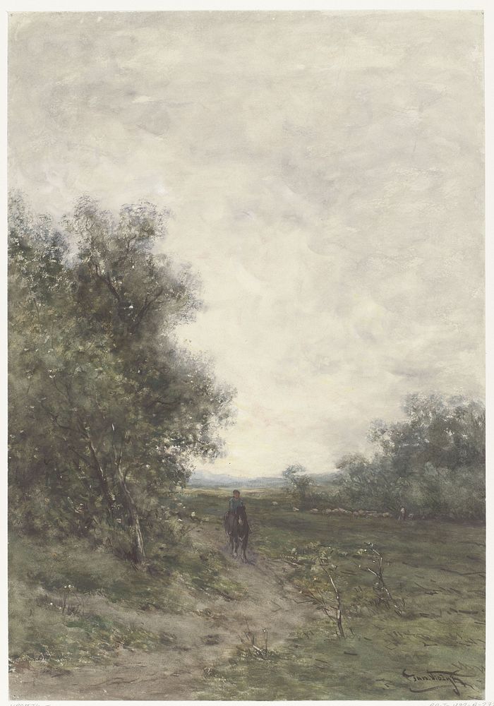 Landschap met een ruiter en een kudde schapen met herder (1856 - 1892) by Jan Vrolijk