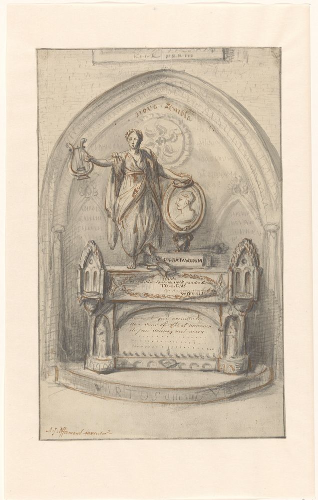 Ontwerp voor een grafmonument voor Tollens (1806 - 1872) by Anthony Jacobus Offermans