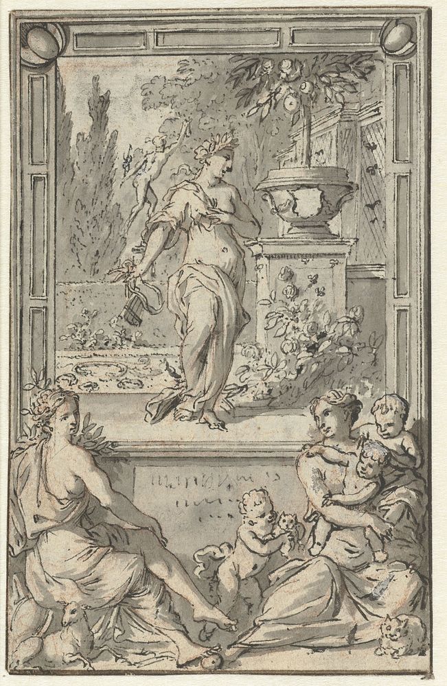 Charitas en Fides (?) voor een omlijsting (1680 - 1731) by Jan Goeree