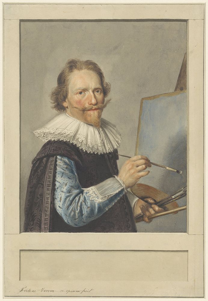 Portret van Frederik Hendricksz. Vroom voor zijn schildersezel (1610 - 1717) by Frederik Hendricksz Vroom and anonymous