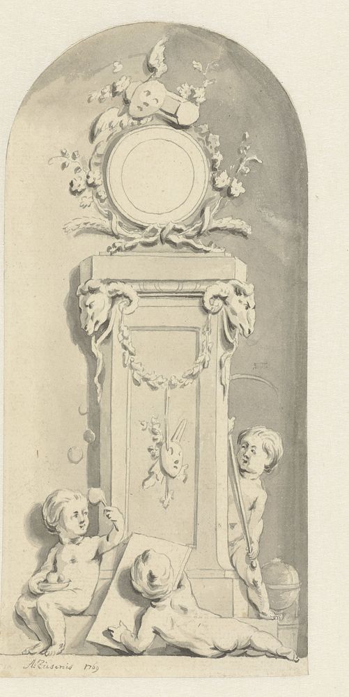Ontwerp voor een casement met drie spelende kindertjes (1769) by Anthony Ziesenis
