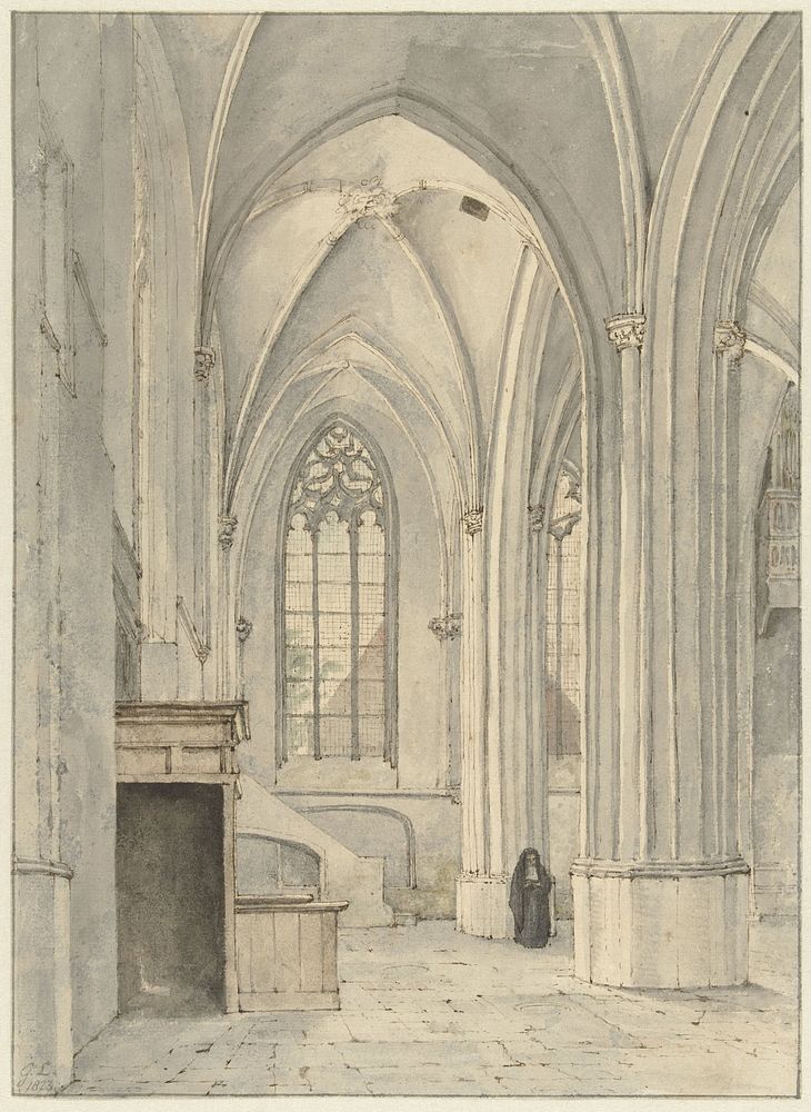 Interieur van de kerk van Rhenen (1823) by Gerrit Lamberts