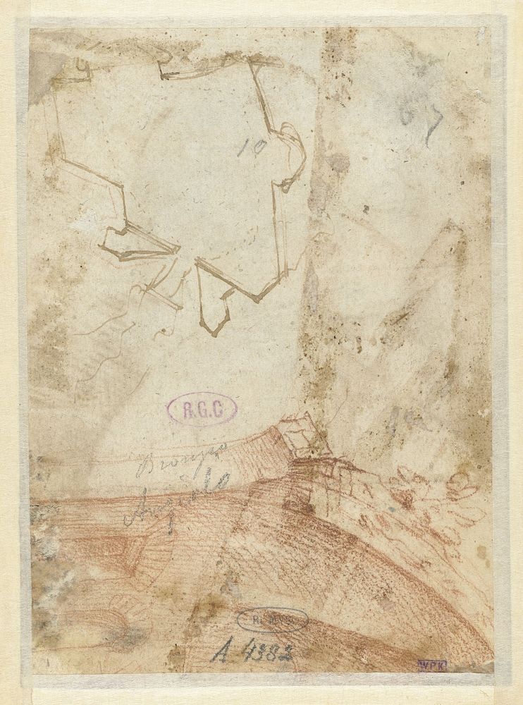 Schets van een overwelfde ruïne en een opmeting van een verdedigingswerk (c. 1550 - c. 1609) by Federico Zuccaro and Angelo…