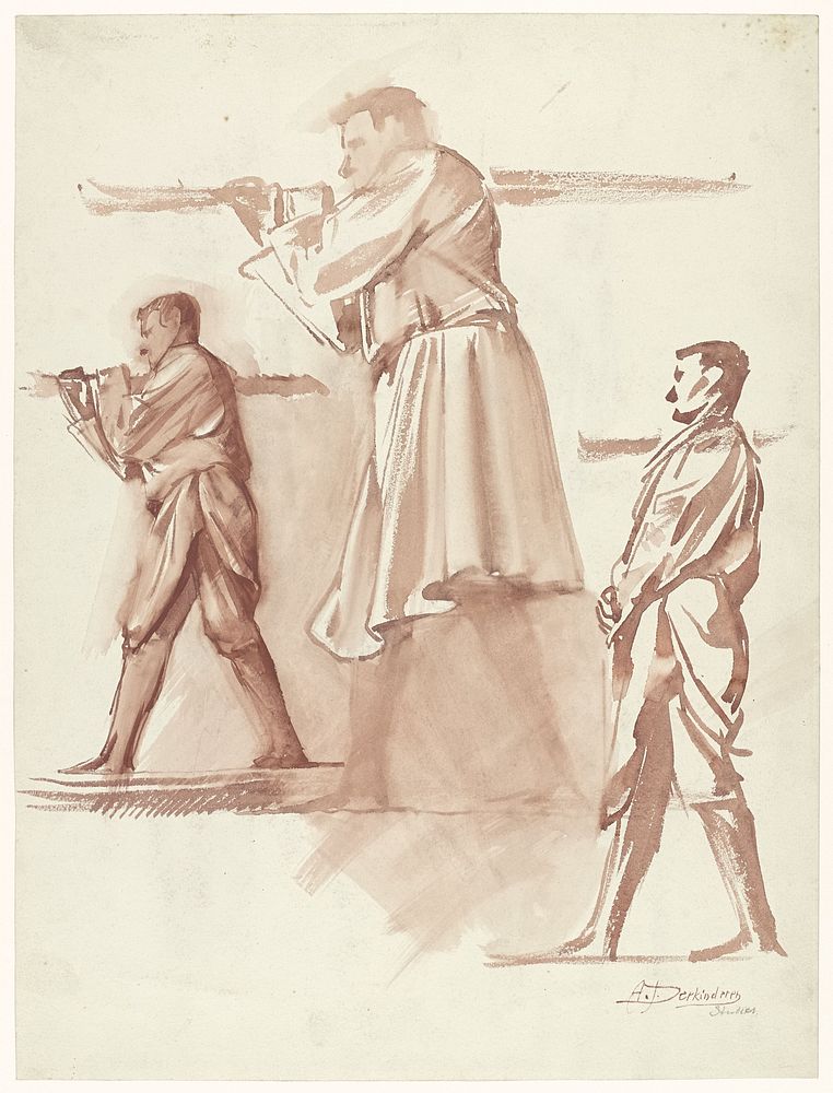 Drie studies van een staande man, naar links (1869 - 1918) by Antoon Derkinderen