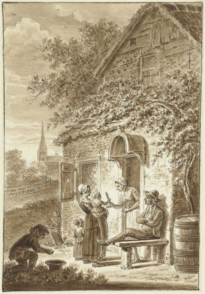 Familie voor het huis (1799) by Johannes Petrus van Horstok