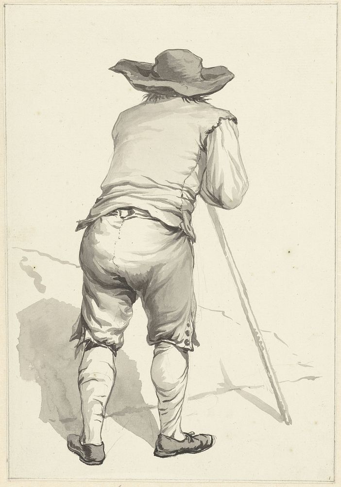 Man vooroverleunend op een stok, op de rug gezien (1763 - 1826) by Abraham van Strij I