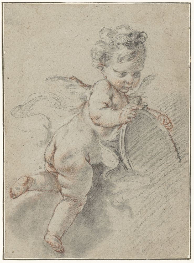 Zwevende putto met een toiletspiegel (c. 1713 - c. 1770) by François Boucher