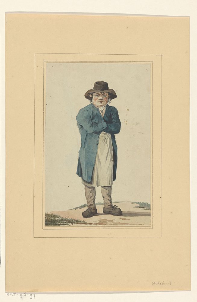 Staande man met blauwe jas (1700 - 1800) by anonymous