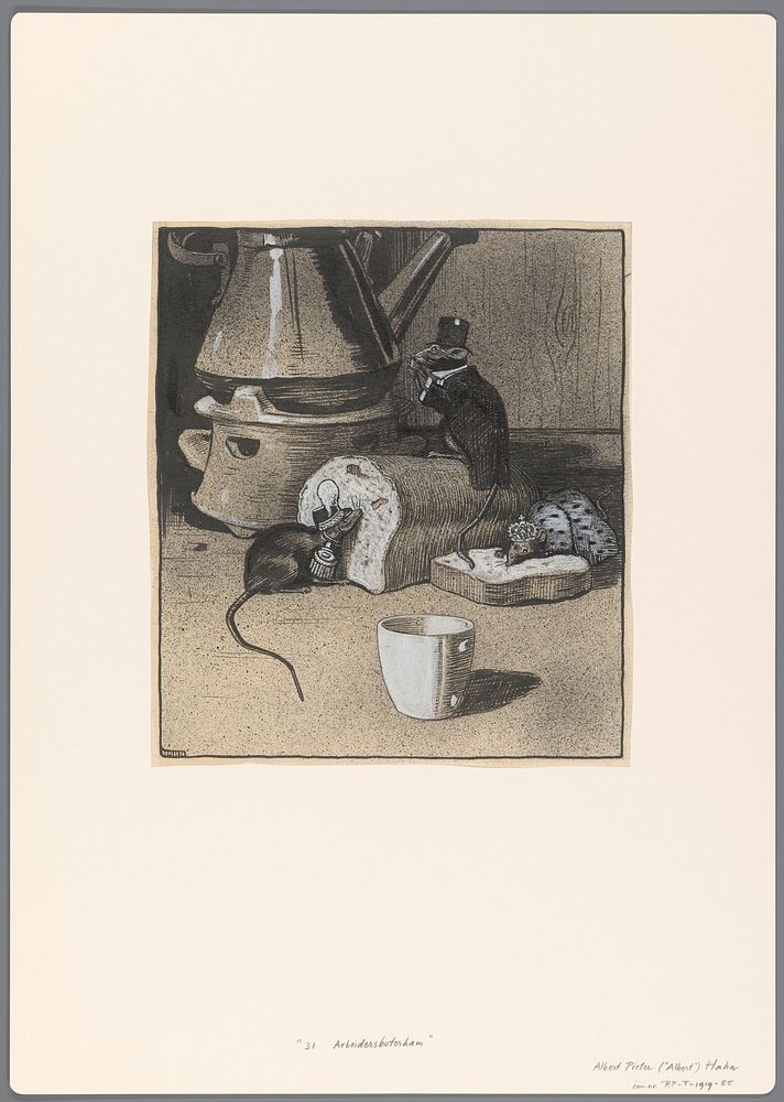 Ontwerp voor een politieke spotprent: De Gulzige knaagdieren. Aan de arbeiders-boterham (1887 - 1919) by Albert Hahn I and…