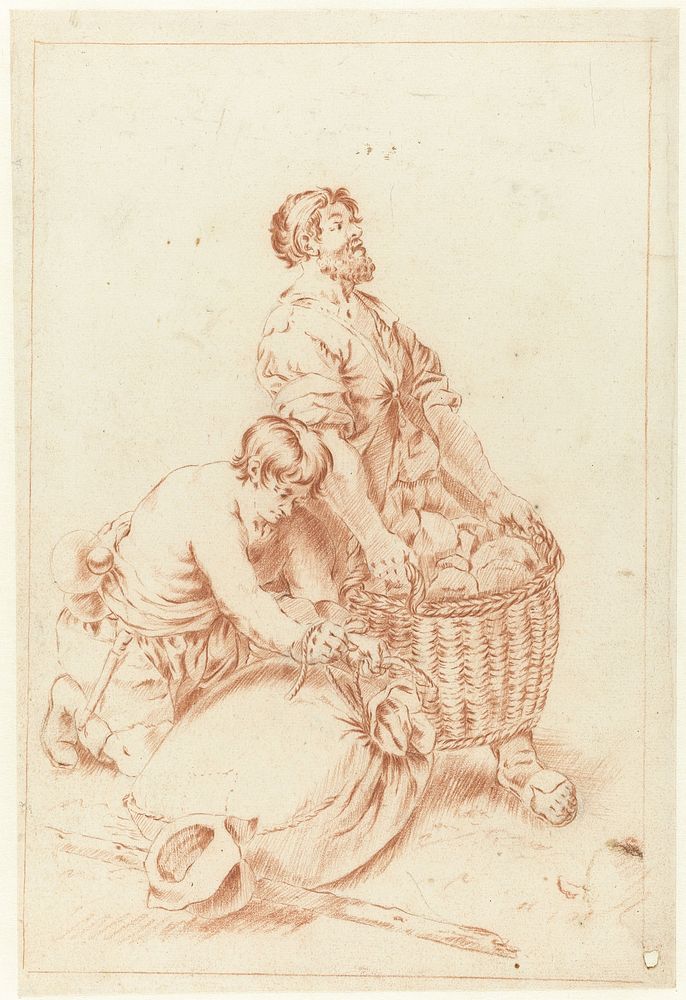 Twee mannen met een mand en een zak (1664 - 1730) by Jan Hoogsaat