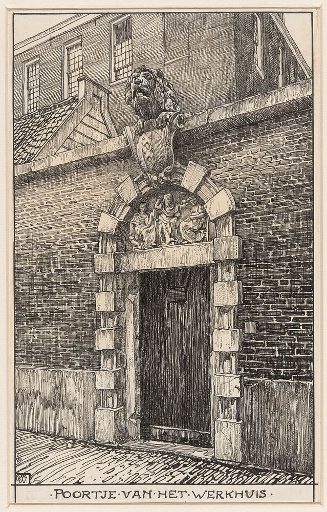 Poortje aan het Werkhuis (Leeuwenpoort), in de Nieuwe Kerkstraat te Amsterdam (1870 - 1926) by Willem Wenckebach