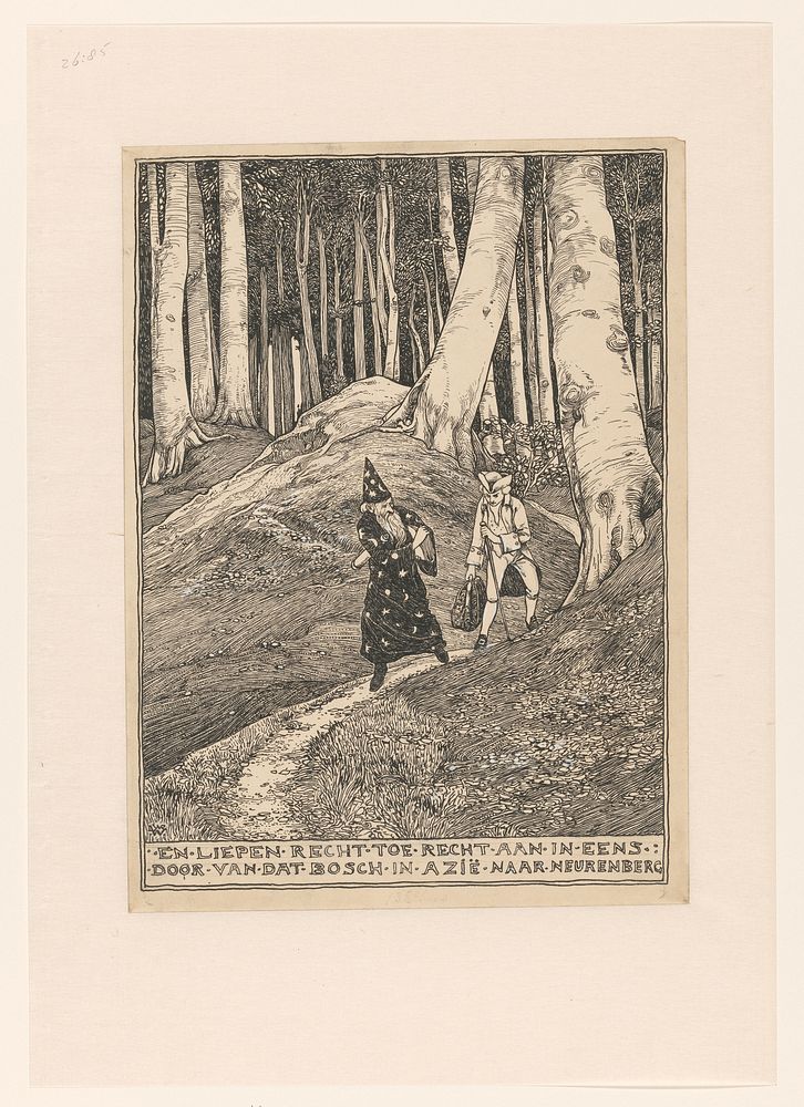 Christiaan Drosselmeier en de sterrenkundige lopen over een bospad (1898) by Willem Wenckebach