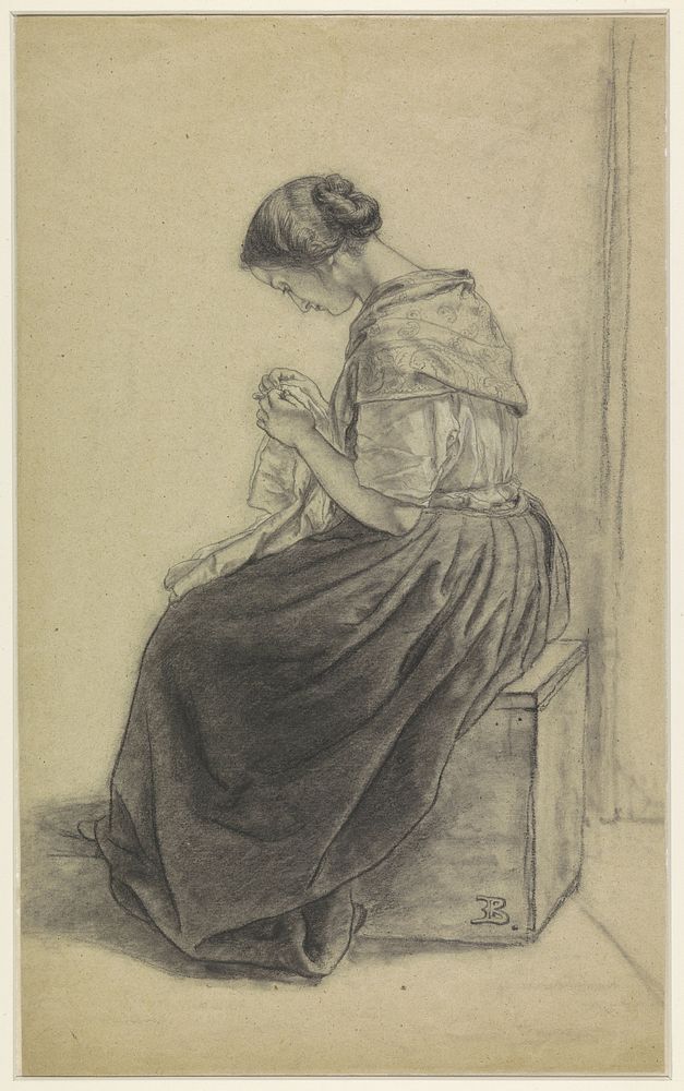 Zittende handwerkende vrouw (1822 - 1893) by Eugène François de Block
