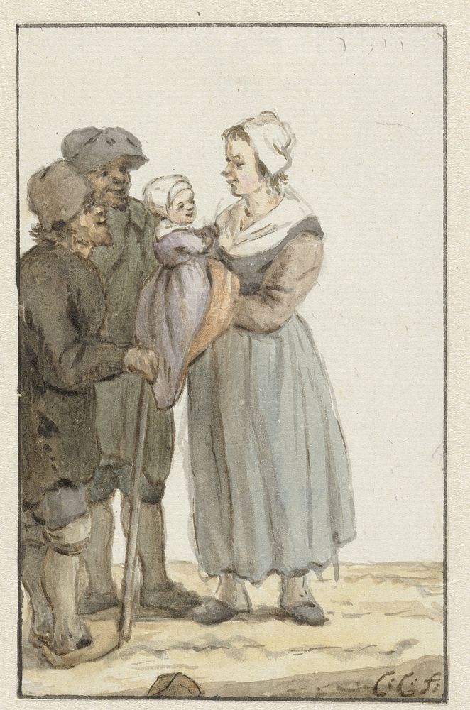 Vrouw met kind bij twee mannen (1758 - 1808) by Christina Chalon