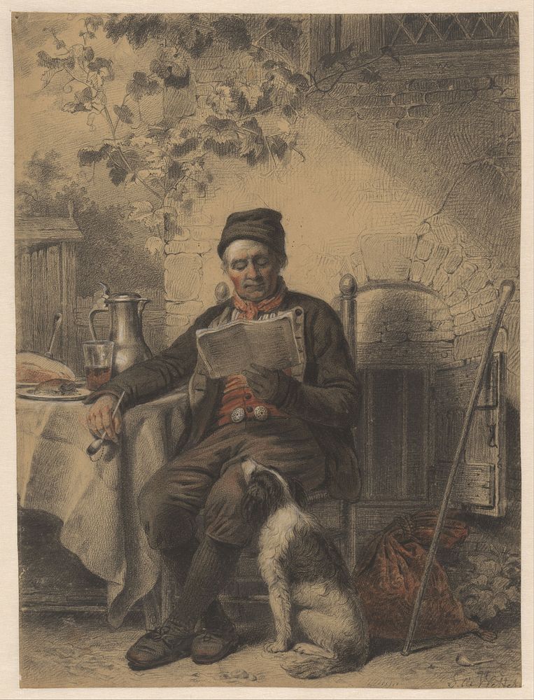 Lezende man met hond (1833 - 1872) by Samuel Johannes de Vletter
