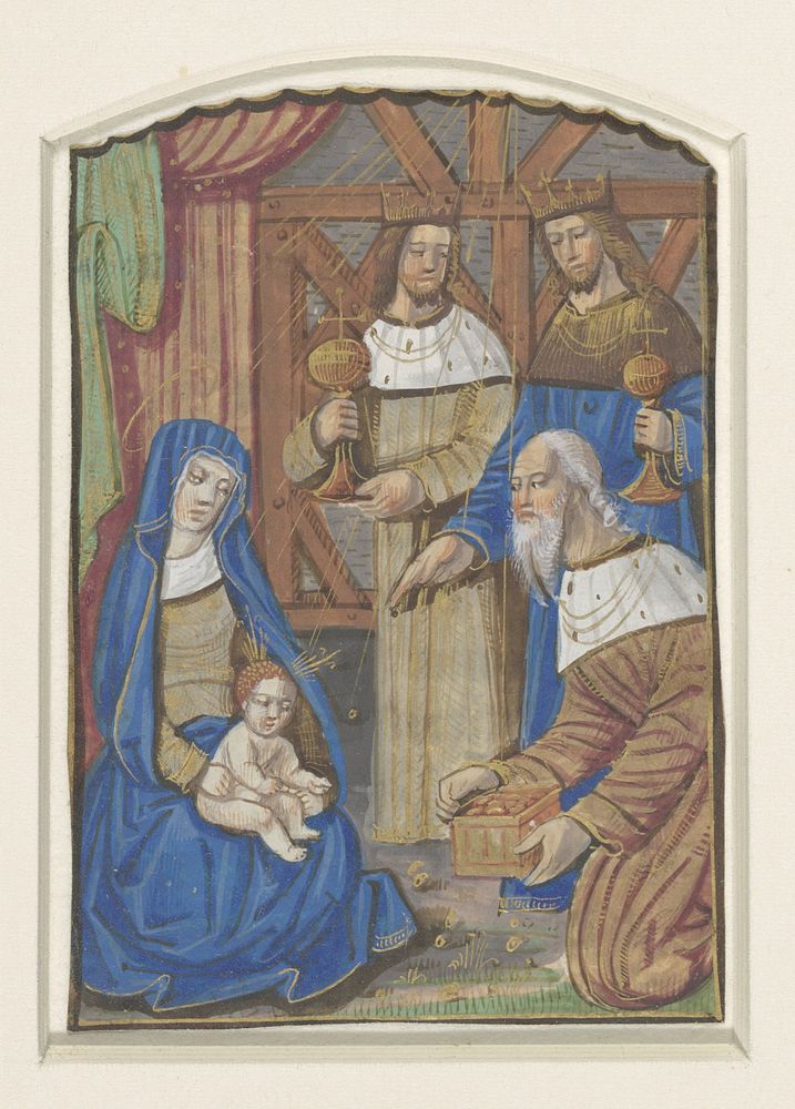 Miniatuur uit een getijdenboek: aanbidding der koningen (1475 - 1500) by anonymous