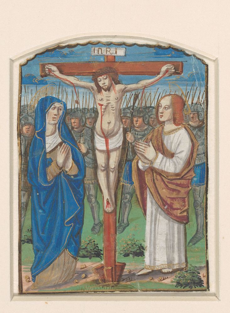 Miniatuur uit een getijdenboek: Christus aan het kruis (1475 - 1500) by anonymous