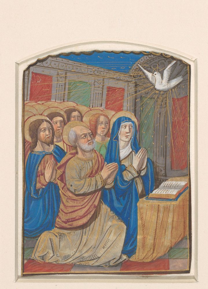 Miniatuur uit een getijdenboek: Maria met kind, op troon (1475 - 1500) by anonymous