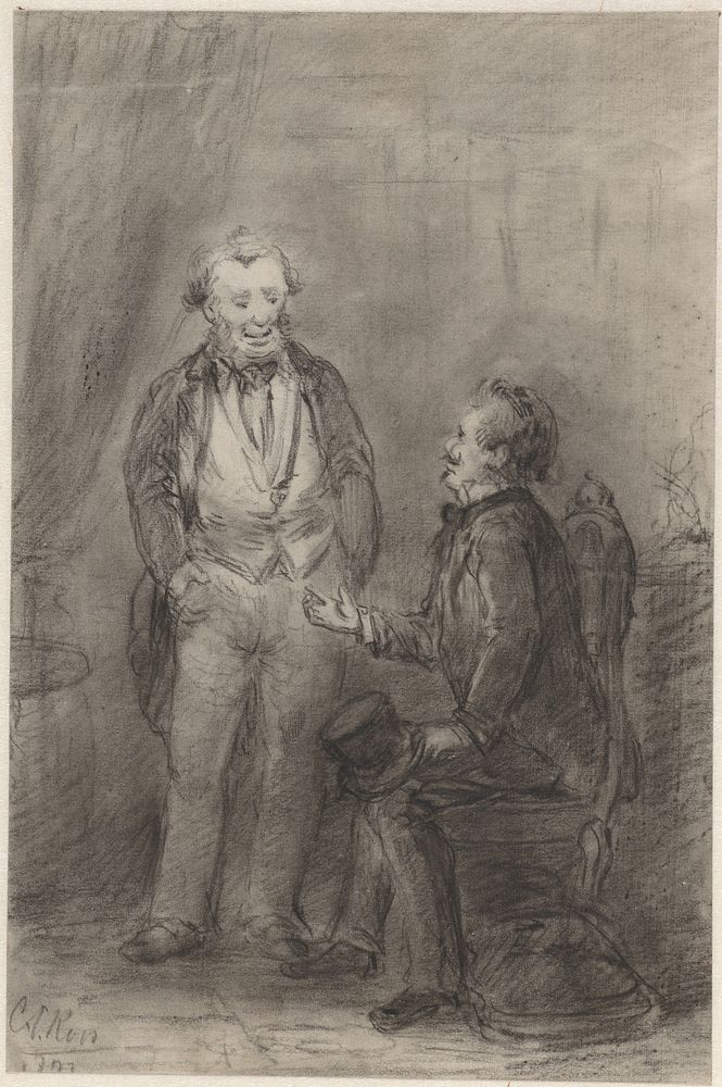 Twee heren in gesprek (1855 - 1882) by Cornelis Stephanus Roos