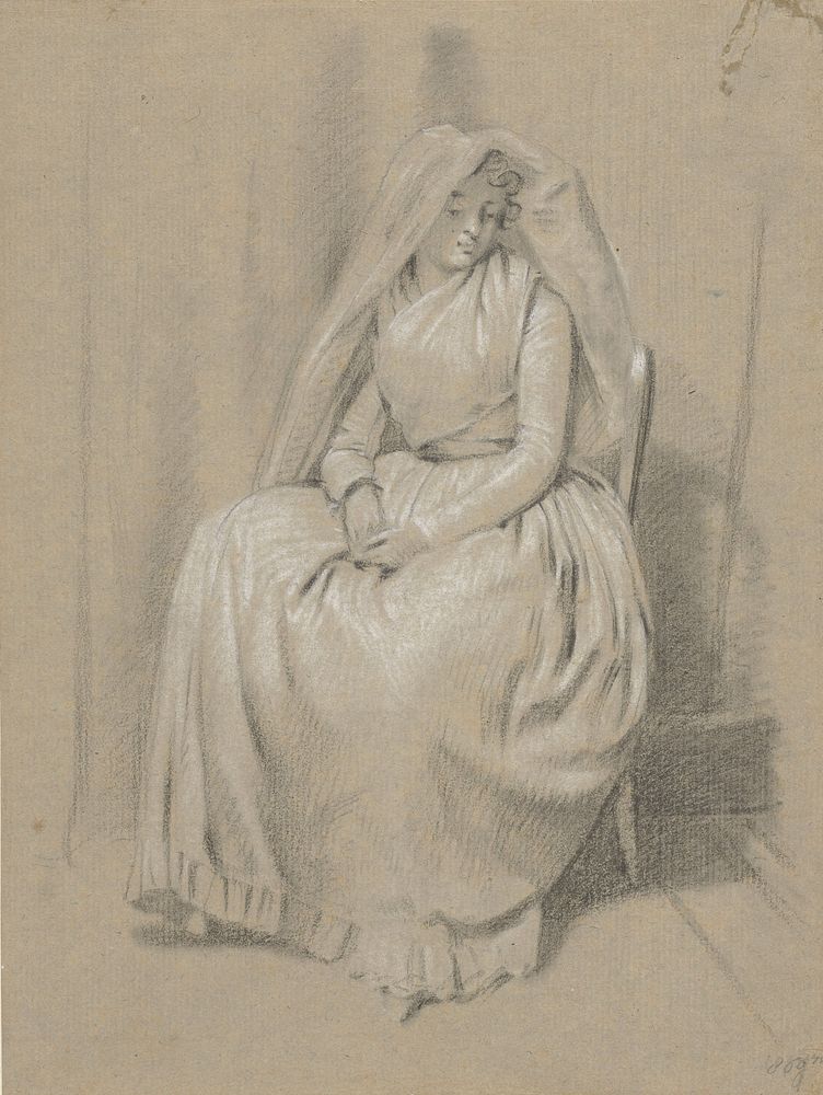Zittende vrouw met sluier over het hoofd (1770 - 1837) by Taco Scheltema I