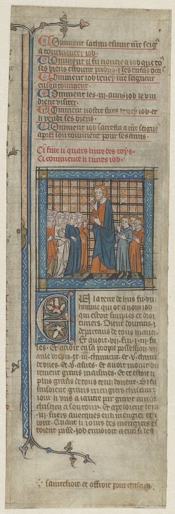 Fragment van een bijbel, uit het boek Job: Job temidden van zijn kinderen (c. 1330 - c. 1350) by Jean de Montbaston