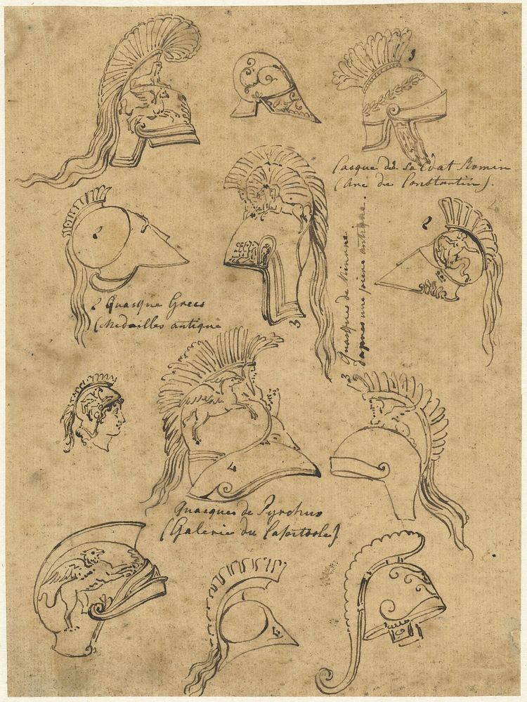 Voorbeelden van antieke helmen (1780 - 1849) by David Pièrre Giottino Humbert de Superville
