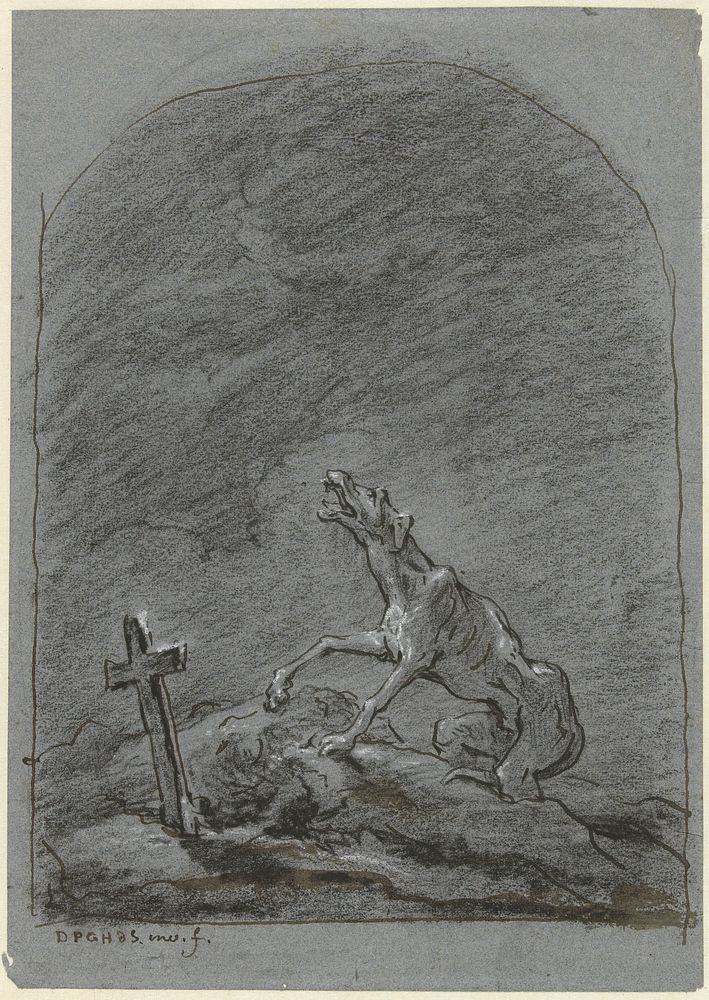 Jankende hond bij het graf van zijn baas (1780 - 1849) by David Pièrre Giottino Humbert de Superville