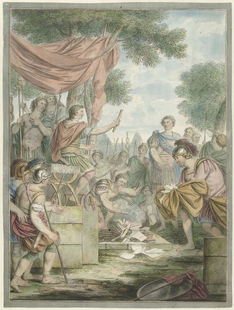 Pompeius laat de brieven van Sertorius verbranden (1766) by Louis Fabritius Dubourg and Gerard de Lairesse